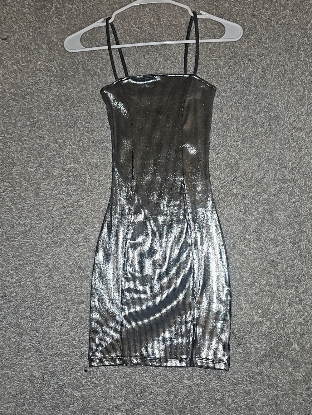 H&M Silver Metallic Mini Slip Dress with Thin Straps